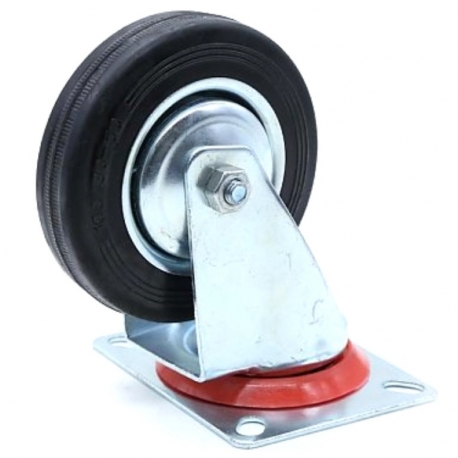 Castor swivel Black wheel with red band 125mm